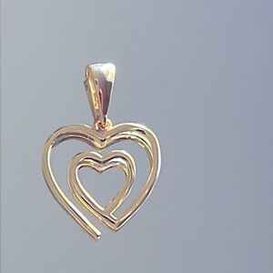 18k solid gold double heart pendant. Gold tone